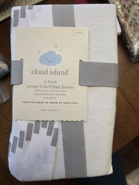 cloud island White and Gray Jersey 2-Pack Crib Fitted Sheets
